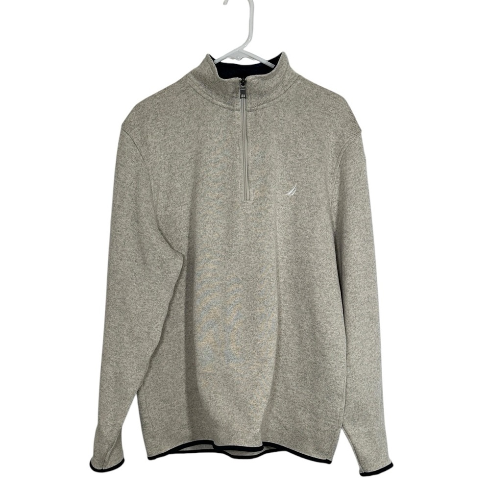 Men’s Grey Nautica Quarter Zip Logo Sweatshirt Pullover Sz XL